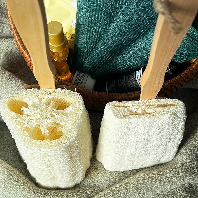 Natural Loofah Scrub. Back Loofah Sponge .Long Handle Shower Bath Brush On a Stick Body Scrub Brush Scrubber Exfoliating Body SpongeοΌ1 PackοΌ