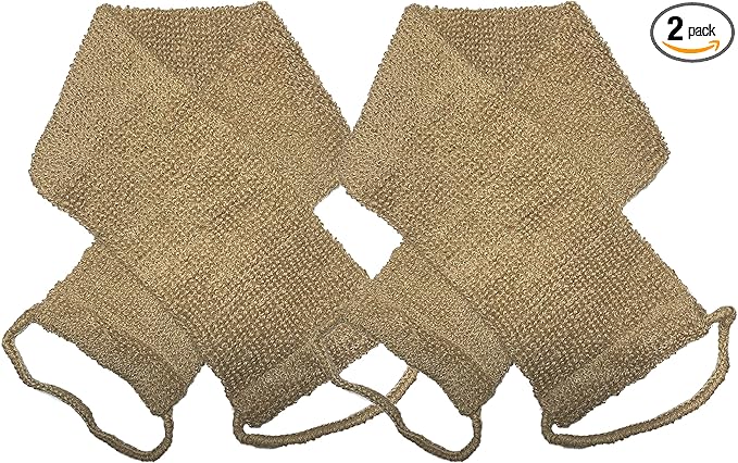 2 Pack Large Natural Exfoliating Hemp Back Scrubber for Shower for Men and Women - Deep Clean & Invigorate Your Skin - Machine Wash and Dry - Double Sided Available