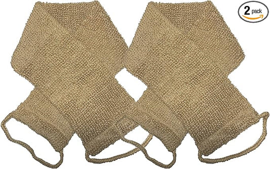 2 Pack Large Natural Exfoliating Hemp Back Scrubber for Shower for Men and Women - Deep Clean & Invigorate Your Skin - Machine Wash and Dry - Double Sided Available