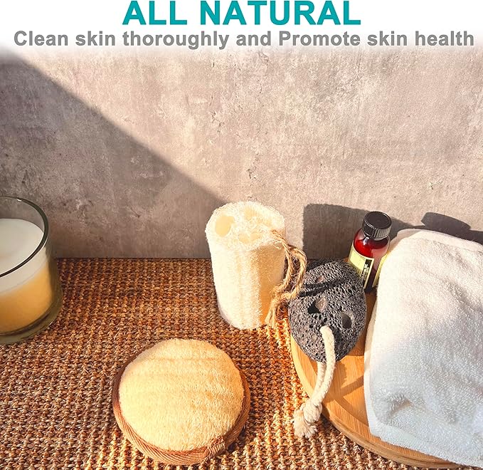 3 pcs/Set 4"Γ4" Natural Exfoliating Face Pad Loofah Sponge Facial Brush - Shower Scrubber - Body Bath Spa for Men & Women, Renewable Resource (Front 100% Loofah + Back 100% Pile Fabrics) Pack of 3
