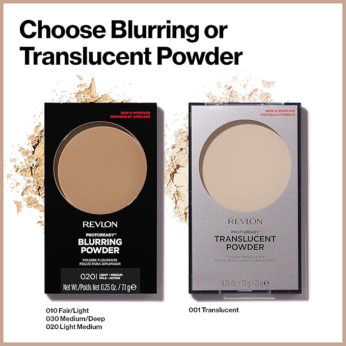 Revlon PhotoReady Blurring Face Powder Makeup, Longwear Medium-Full Coverage with Flawless Finish, Shine & Oil-Free, 001 Translucent, 0.25 oz