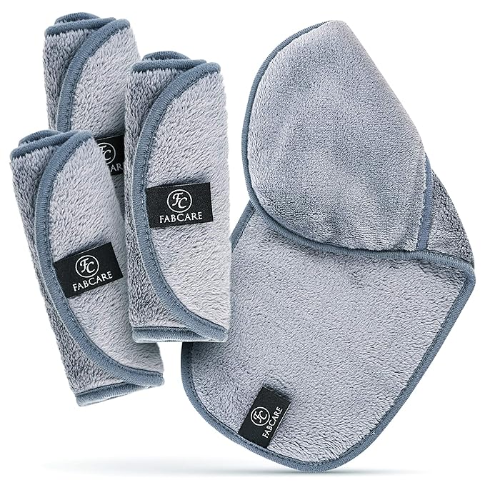 FABCARE Makeup Remover Cloth Microfibre (4 Pieces) - DERMATEST Very Good - Washable up to 95Β°C - Integrated Removal Glove for Face - Reusable and Washable Microfibre Cloths for Skincare