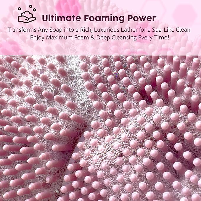 Lintach™ Silicone Body Scrubber – Gentle Exfoliating Body Scrubber – Ergonomic Shower and Bath Brush for Men and Women – Reusable and Food-Grade Silicone Brush for Smooth, Supple Skin, (Rose Pink)