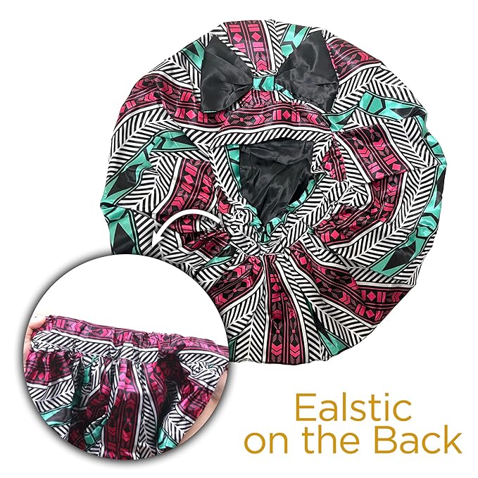 DONNA Jumbo Bow Ribbon Bonnet 1pc Satin Bonnet for Sleeping Removable Reversible Bow Ribbon for Women with Curly Hair, Crochet Hairstyles Silk Hair Accessories Shower Cap Aztec Pattern