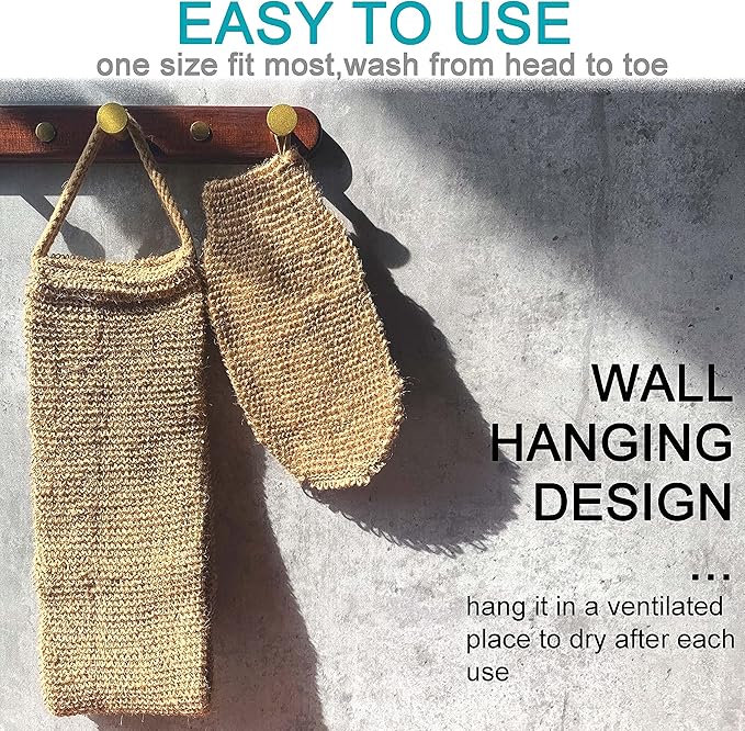 2 Pack Large Natural Exfoliating Hemp Back Scrubber for Shower for Men and Women - Deep Clean & Invigorate Your Skin - Machine Wash and Dry - Double Sided Available