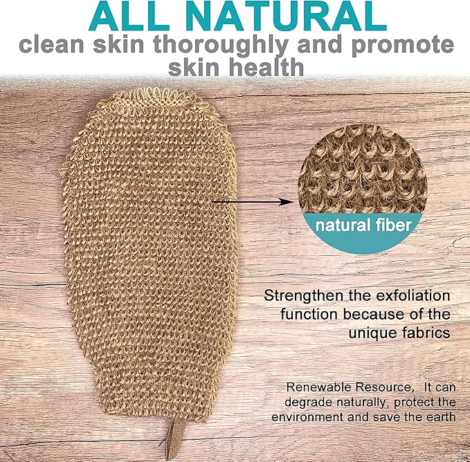 4 Pack 100% Natural Exfoliating Hemp Glove Mitt Mitten - Bath Sponge Scrubber Remove Dead Skin - Deep Clean & Invigorate Your Skin - Machine Wash and Dry - Double Sided Available