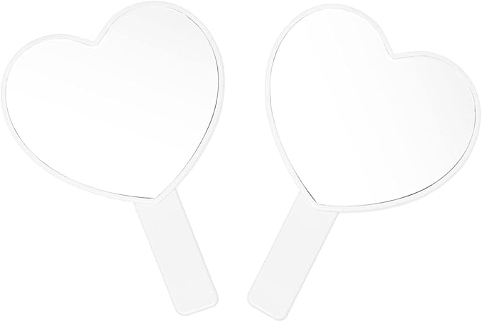 2PCS Heart-Shaped Makeup Hand Mirror,Travel Handheld Mirror Portable Personal Cosmetic Mirror with Handle (White)