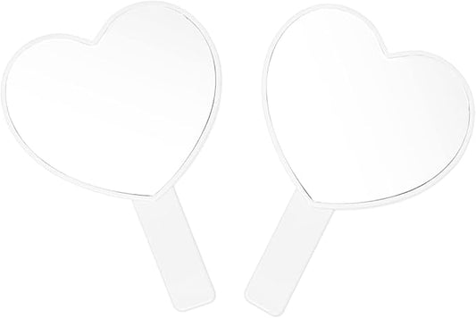2PCS Heart-Shaped Makeup Hand Mirror,Travel Handheld Mirror Portable Personal Cosmetic Mirror with Handle (White)