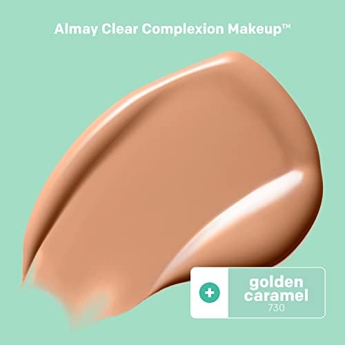 Almay Clear Complexion Acne Foundation Makeup with Salicylic Acid, Medium Coverage, Soft Matte Finish, Hypoallergenic, Cruelty- & Fragrance-Free, Dermatologist Tested, 730 Golden Caramel, 1 fl oz