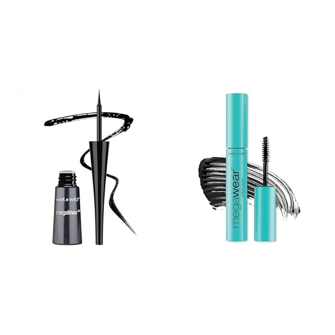 wet n wild MegaLiner Liquid Eyeliner and Enhance and Define Megawear Mascara Bundle