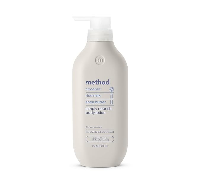 Method Body Lotion, Simply Nourish, Coconut, Rice Milk + Shea Butter notes, 24 Hours of Moisture 14 oz