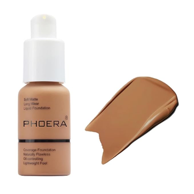 2Pcs Liquid Foundation Full Coverage 24HR Matte Oil Control Concealer 30ml (Nude & Buff Beige) with Kabuki Foundation Brush Flat Top (1pcs-107)