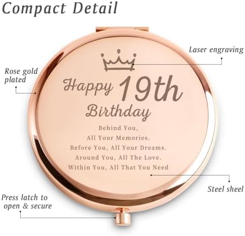 20th Birthday Gifts for Women, Best Female Presents for 20 Year Old Her Daughter Niece Granddaughter Sister Girlfriend Friend, Personalized Engraved Compact Mirror Gift Ideas