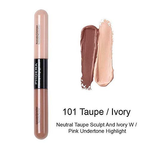 AQUAPURITY PHOERA® Sculpt & Highlight Concealer Contour Foundation Oil Control Face Contour Dual Face Shadow Repair Make Up (101 TAUPE/IVORY)