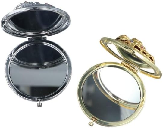 2Pcs Round Folding Pocket Mirrors for Women Girls, Vintage Hollow Floral Pattern Makeup Mirrors Portable Metal Double-Sided Foldable Cosmetic Mirror for Travel