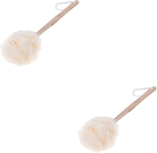 2pcs Bath Sponge Brush Handle Exfoliating Loofah Mesh Scrubber for Back and Feet Easy to Clean Suitable for All Ages for Daily Use and Travel