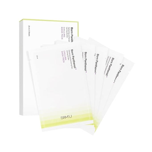 SAM'U Born Panthenol Chilling Mask – Soothing & Cooling Sheet Mask with Birch Sap & Xylitol for Deep Hydration – Vegan Korean Glass Skin Care Face Mask (5 Sheets)