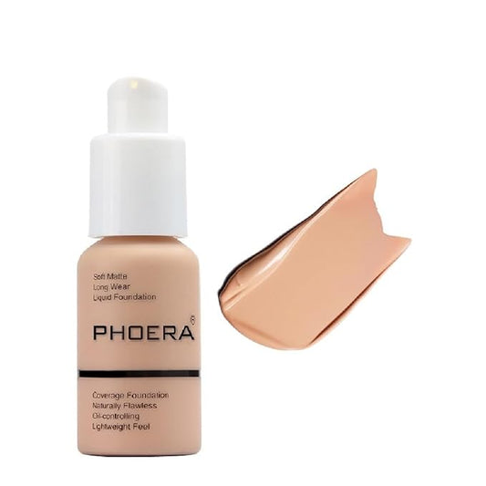 PHOERA Foundation,Full Coverage Flawless Soft Matte 24 HR Oil Control Waterproof Concealer Liquid Foundation Makeup.(1 Pcs-103# Warm Peach)