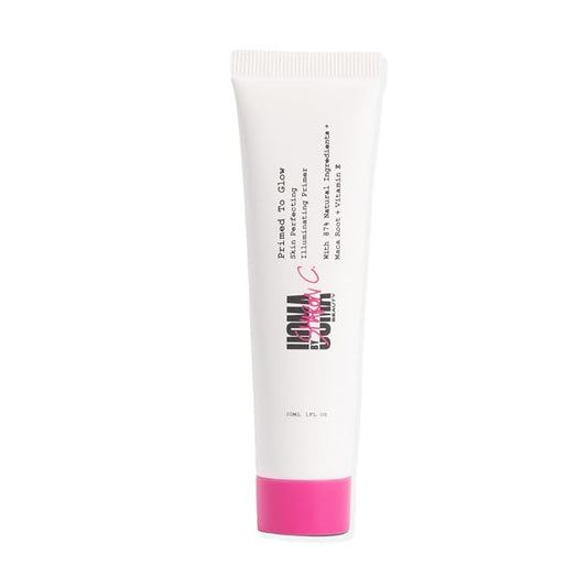 UOMA Primer Face Makeup by Sharon C - Primed To Glow Illuminating Makeup Primer. Energizing Maca Root Skincare with Vitamin E, Highlighter Makeup Primer for Face with Dewy Finish 30ml