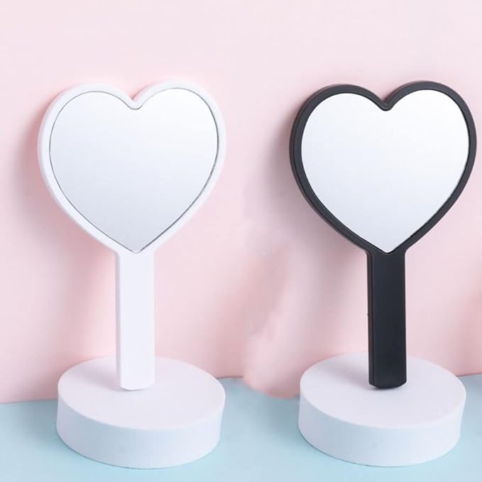 Andy's Orchids 2 Pieces Handheld Makeup Mirror Heart-Shaped Mirror, Mini Cosmetic Mirror with Handle,Travel Makeup Mirrors Compact Mirrors for Women(Black,White)