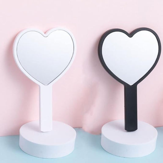 Andy's Orchids 2 Pieces Handheld Makeup Mirror Heart-Shaped Mirror, Mini Cosmetic Mirror with Handle,Travel Makeup Mirrors Compact Mirrors for Women(Black,White)