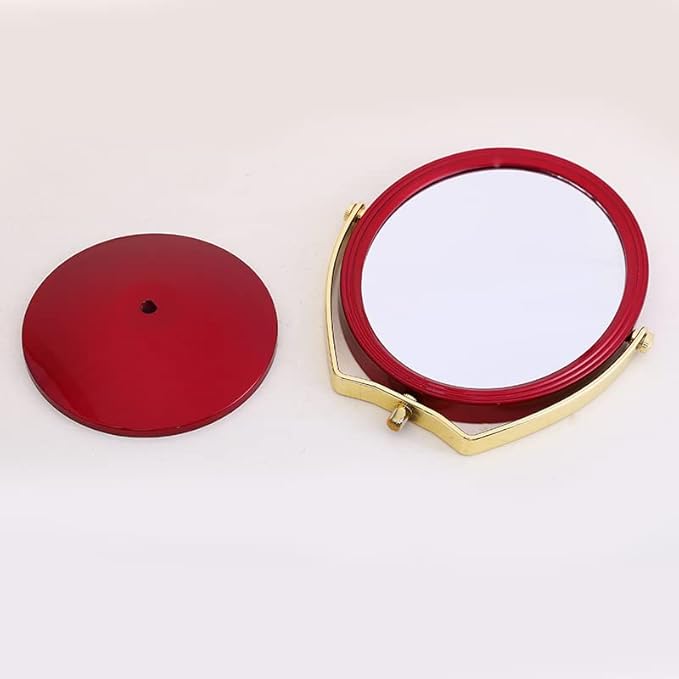 1 Piece 2-Sided Round Shaped Makeup Mirror with Round Base Swivel Makeup Mirror Tabletop Two-Sided Swivel Vanity Mirror Tabletop Makeup Mirror Cosmetic Mirror for Bedroom Bathroom, Red