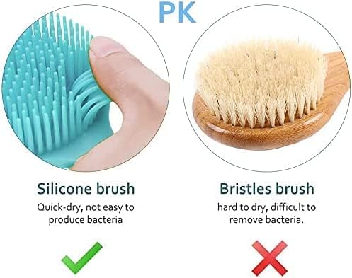 BAOOOFU Silicone Back Brush Long Handle Soft Body Brush for Shower Exfoliating Body Scrubber, Back Scrubber for Elderly Men Women, Hook Provided (Blue)