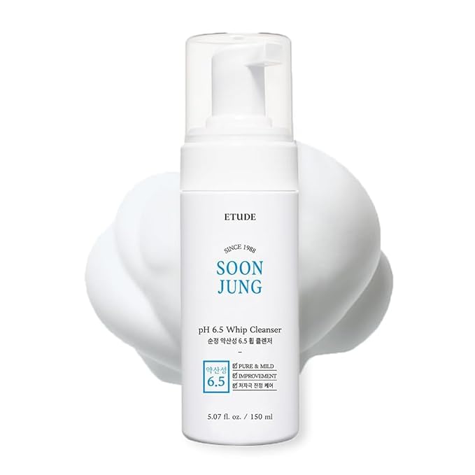 ETUDE SoonJung pH 6.5 Whip Cleanser | Mild Micro Foaming Face Wash for Sensitive Skin, Panthenol, Madecassoside for Soothing, Barrier Repair, Low pH, Vegan Certified, Non-comedogenic, 5.07 Fl Oz