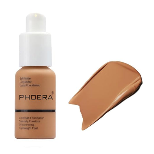 2Pcs Liquid Foundation Full Coverage 24HR Matte Oil Control Concealer 30ml (Nude & Buff Beige) with Kabuki Foundation Brush Flat Top (1pcs-108)