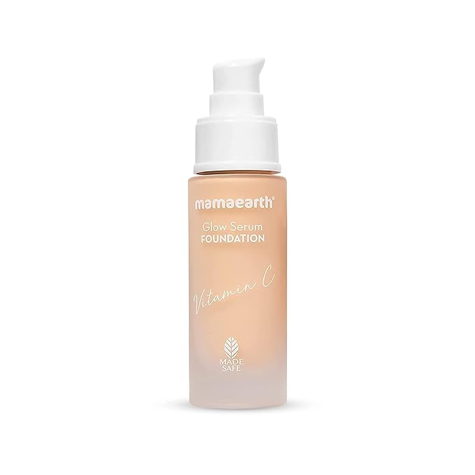 Mamaearth Glow Serum Foundation - 05 Beige Glow Shade | with Vitamin C & Turmeric | Up to 12 Hour Buildable Coverage | Waterproof & Lightweight | 1.01 Fl Oz (30ml)
