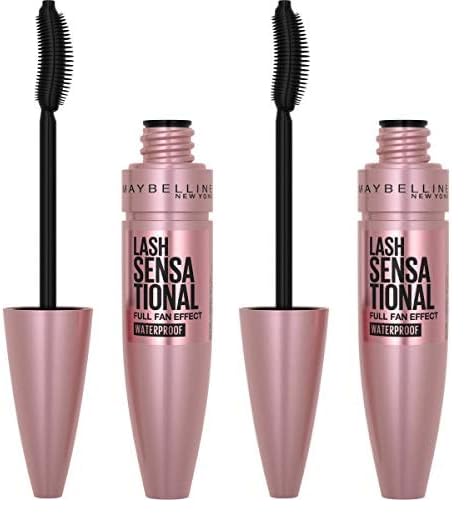 Maybelline Lash Sensational Waterproof Mascara, Lengthening and Volumizing for a Full Fan Effect,Very Black, 1 Count (Pack of 2)