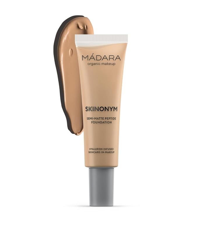 MÁDARA Organic Skincare | SKINONYM Semi-Matte Peptide Foundation, #40 SAND, 30ml – Boosted by collagen-supporting peptides, Semi-matte finish, Adapts to the skin's texture, Ecocert certified.