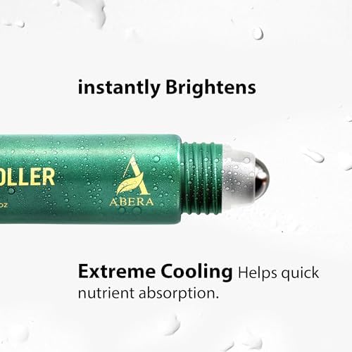 Abera Eye Roller Serum for Men – Cooling Roller for Puffy Eyes & Dark Circles, Under Eye Treatment with Mint Essence, Vitamin C & Peptides, 0.34 Fl Oz, 1 Box + Stone roller