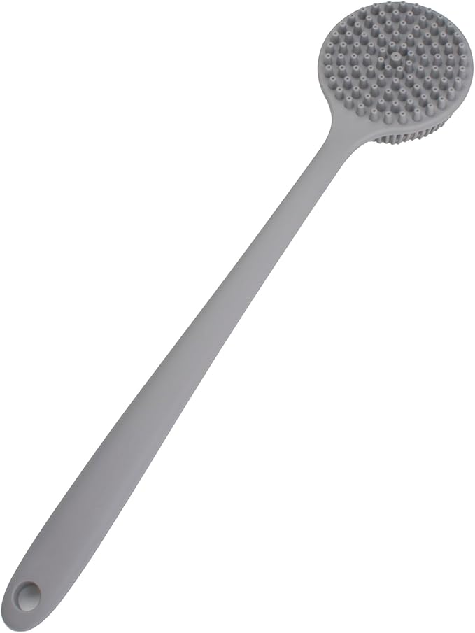 Back Scrubber for Shower, Soft Silicone Back Shower Brush Bath Body Scrubber with Long Handle for Men Women (Grey)