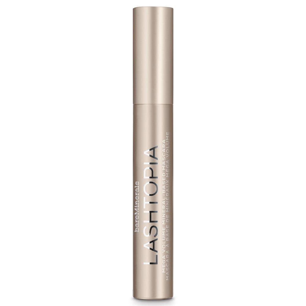 bareMinerals Lashtopia Mega Volume Mineral-Based Black Mascara, 10X More Volume, Whipped Mousse-Like Formula, Fanned-Out Fullness, Nourishes & Conditions Lashes, Clump- & Flake-Resistant, Vegan