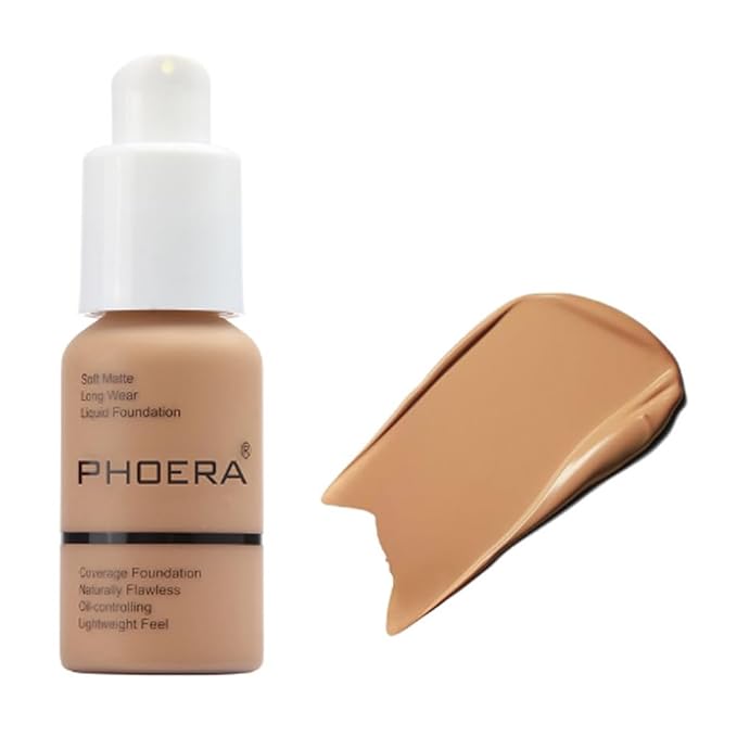 2Pcs Liquid Foundation Full Coverage 24HR Matte Oil Control Concealer 30ml (Nude & Buff Beige) with Kabuki Foundation Brush Flat Top (1pcs-105)