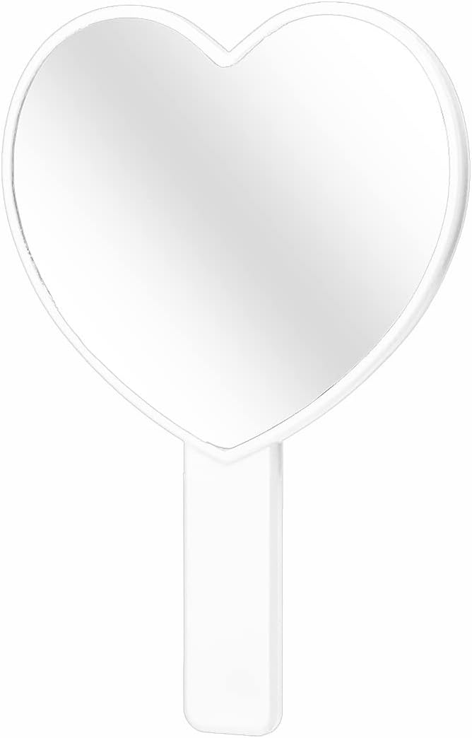 2PCS Heart-Shaped Makeup Hand Mirror,Travel Handheld Mirror Portable Personal Cosmetic Mirror with Handle (White)