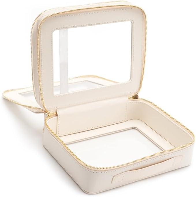 Aveniee Clear Makeup Bags, Double Layer Cosmetic Case with Separate Brush Compartment, Large Toiletry Organizer for Women, Travel Accessories Holder(2 Layers Large, White)