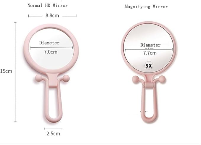 1X/5X Handheld Mirror, Tabletop Mount, Modern Personal Compact Travel Mirror, Silver Frameless, 5.7"L x 3.5"W