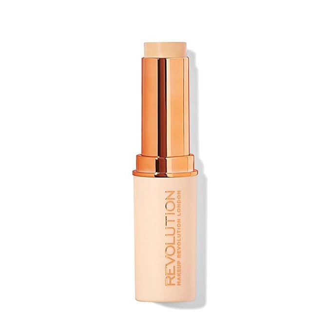 Makeup Revolution Fast Base Stick Foundation, Contour & Highlight, Flawless Skin & Matte Finish, F2 for Fair Skin Tones with Yellow Undertone, Vegan & Cruelty-Free, 0.21 Oz