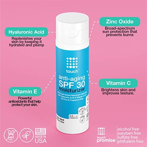 Age Defying SPF 30 Sunscreen Moisturizer Face Cream with Vitamin C, E, & Hyaluronic Acid for Face, Neck, or Body - Fragrance and Oil Free - 3.3 Oz
