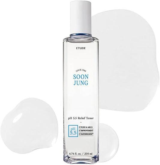 ETUDE Soonjung pH5.5 Relief Toner, Toner for Face, Low PH Toner for Sensitive Skin, Non-Comedogenic, Hypoallergenic & Fragrance Free, Moisturizer for Face, Korean Skin Care, Beauty (6.76 Fl Oz)