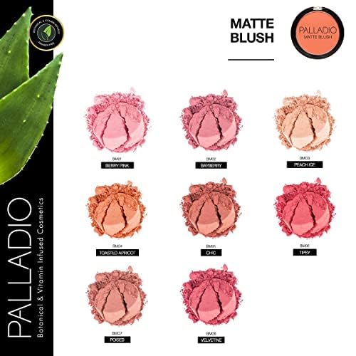 Palladio Matte Blush, Brushes onto Cheeks Smoothly, Soft Matte Look and Even Finish, Flawless Velvety Coverage, Effortless Blending Makeup, Flatters the Face, Convenient Compact, Chic
