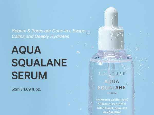S.NATURE AQUA SQUALANE SERUM | Deeply hydrated Facial Serum for All Skin Type, Soothing, Pore Tightening and Sebum control Benefits, Korean Skin Care (1.69 Fl.Oz)