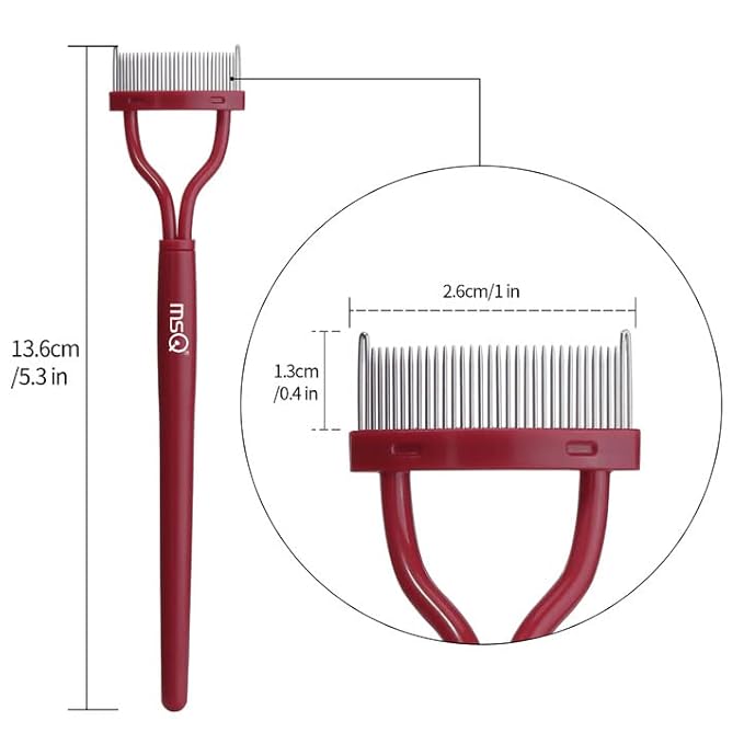 Eyelash Comb MSQ Eyelash Separator Mascara Applicator Eyelash Definer With Comb Cover Arc Designed Cosmetic Brushes Tool Red (1PCS)