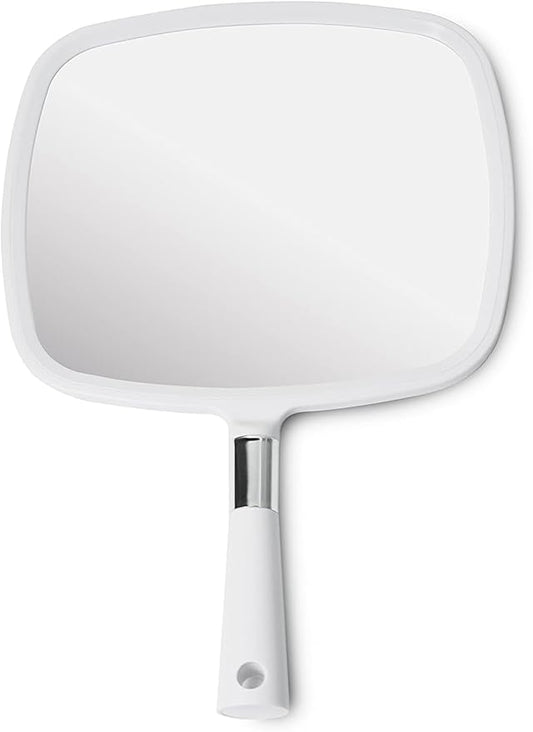 MIRRORVANA Pack of 5 Large Handheld Mirror Set for Barbers & Salon Hairdressers - Perfect for Home, Travel, & Makeup Use with Long Comfy Handle and Distortion Free HD Reflection - 13" x 9" (White)