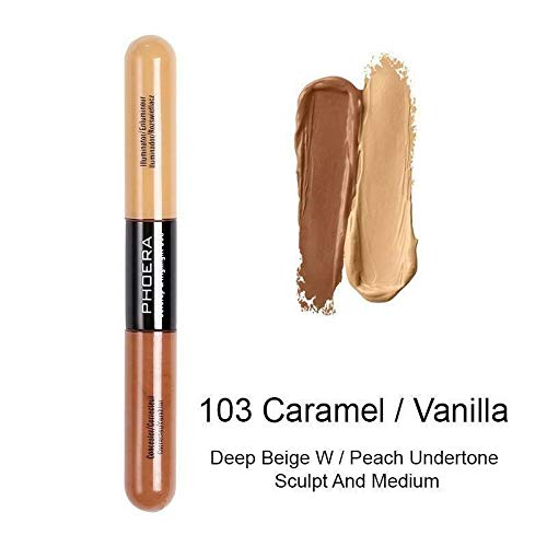 AQUAPURITY PHOERA® Sculpt & Highlight Concealer Contour Foundation Oil Control Face Contour Dual Face Shadow Repair Make Up (103 CARAMEL/VANILA)