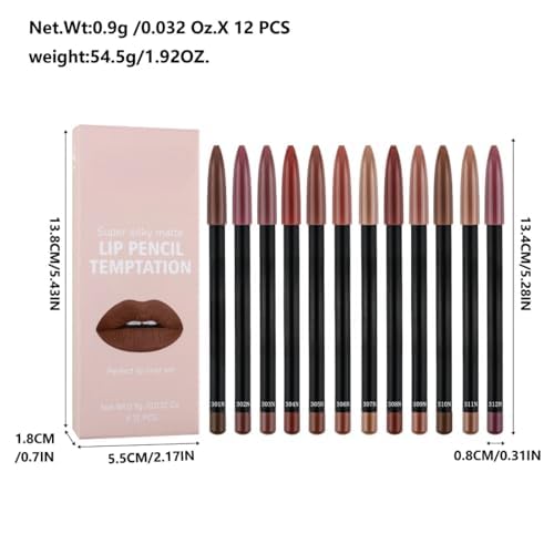 12 Colors Brown Lip Liner Set for Women- Dark Red Nude Waterproof Lip Pencils for Defining & Filling Lips, Long-Lasting Smooth Lip Makeup, High Pigmented Lip Liner Pack