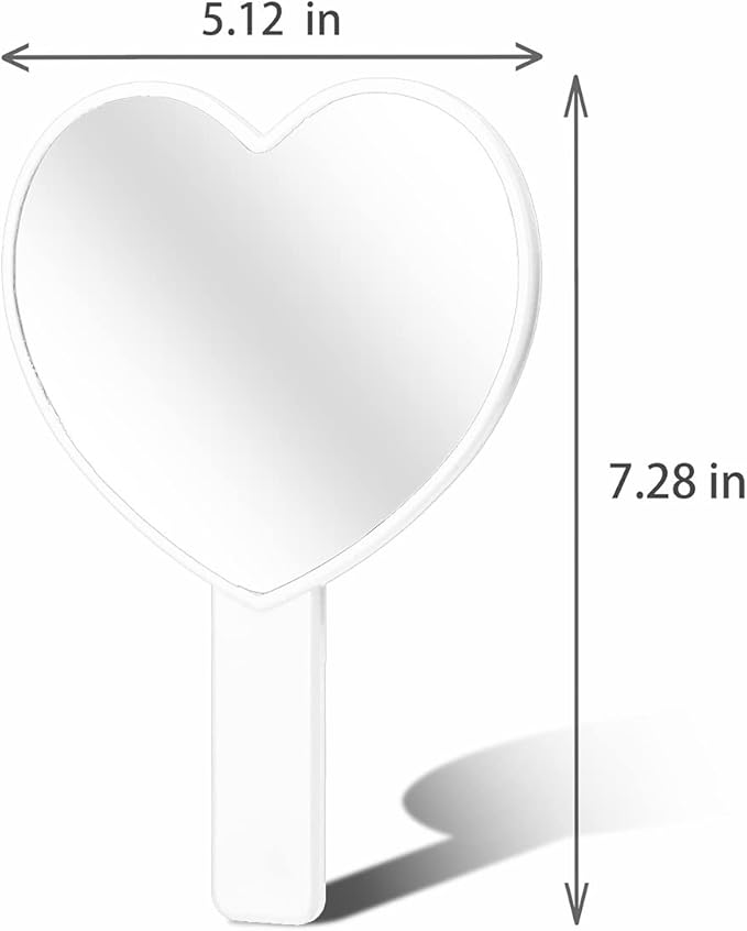 2PCS Heart-Shaped Makeup Hand Mirror,Travel Handheld Mirror Portable Personal Cosmetic Mirror with Handle (White)