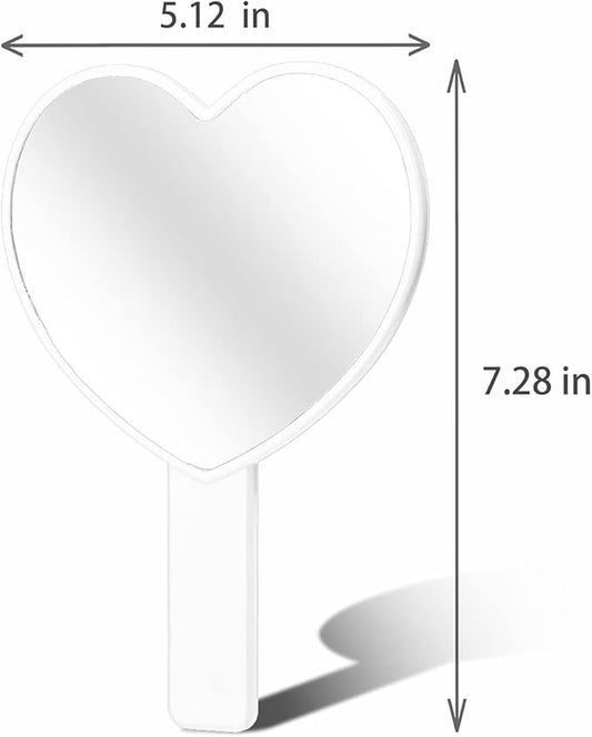 2PCS Heart-Shaped Makeup Hand Mirror,Travel Handheld Mirror Portable Personal Cosmetic Mirror with Handle (White)